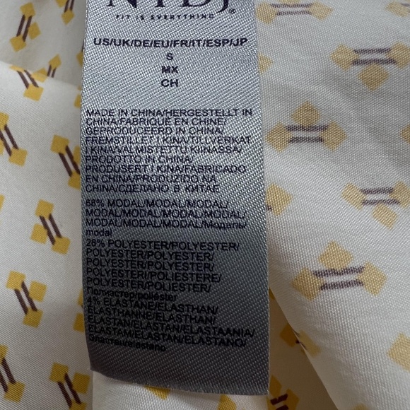 NYDJ Pleated Tunic Womens Small White Yellow Maison Geo Blouse Long Sleeve Top - Picture 8 of 15